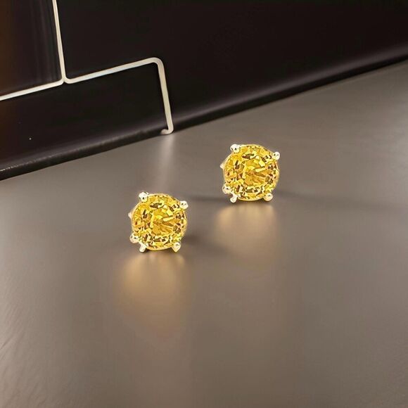 Natural Sapphire Stud Earrings 14k Yellow Gold 1.7 TCW Certified $1,490 121258 - Picture 10 of 15